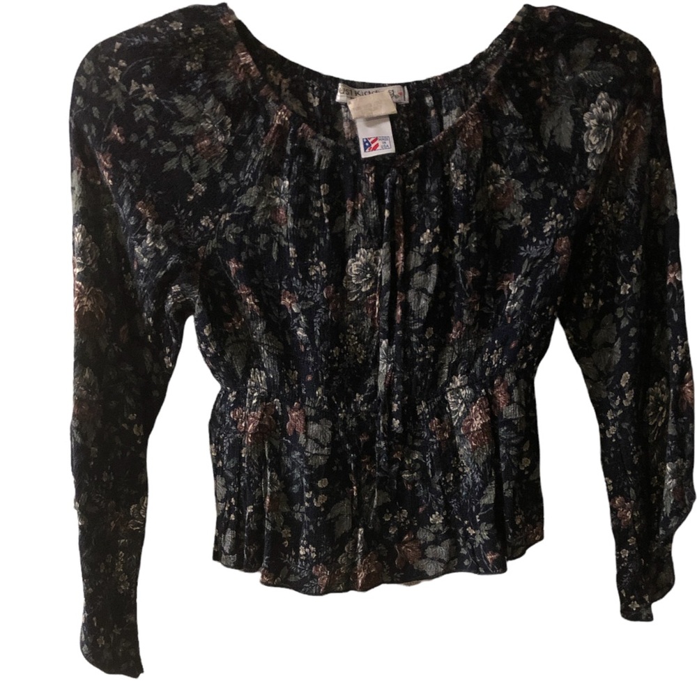 Vintage floral  just kidding crop long sleeve shirt Sz S EUC
